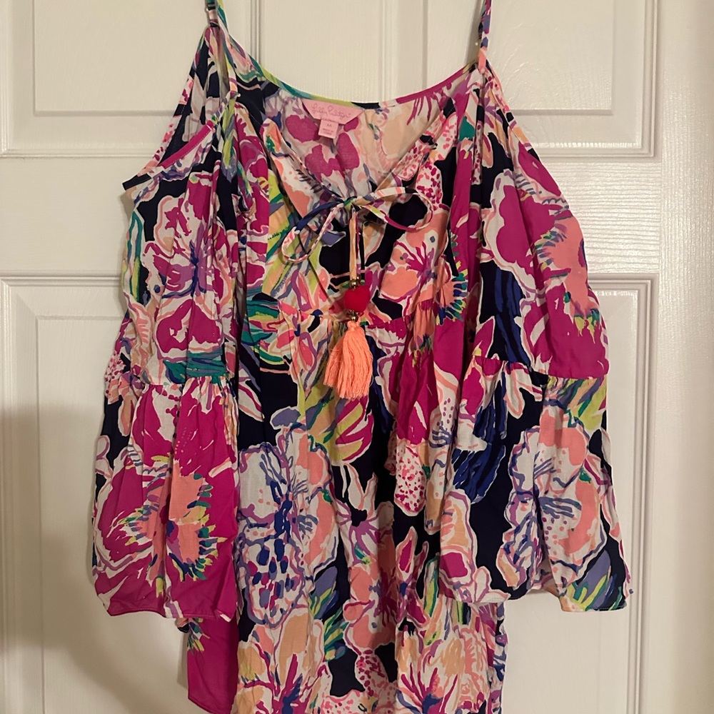 Lilly Pulitzer Alana  Pink and Blue Floral Blouse